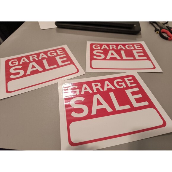 Garage Sale Sign Red For Sale Durable Waterproof Sticker Vinyl Decal (3 Pack) - Picture 3 of 5